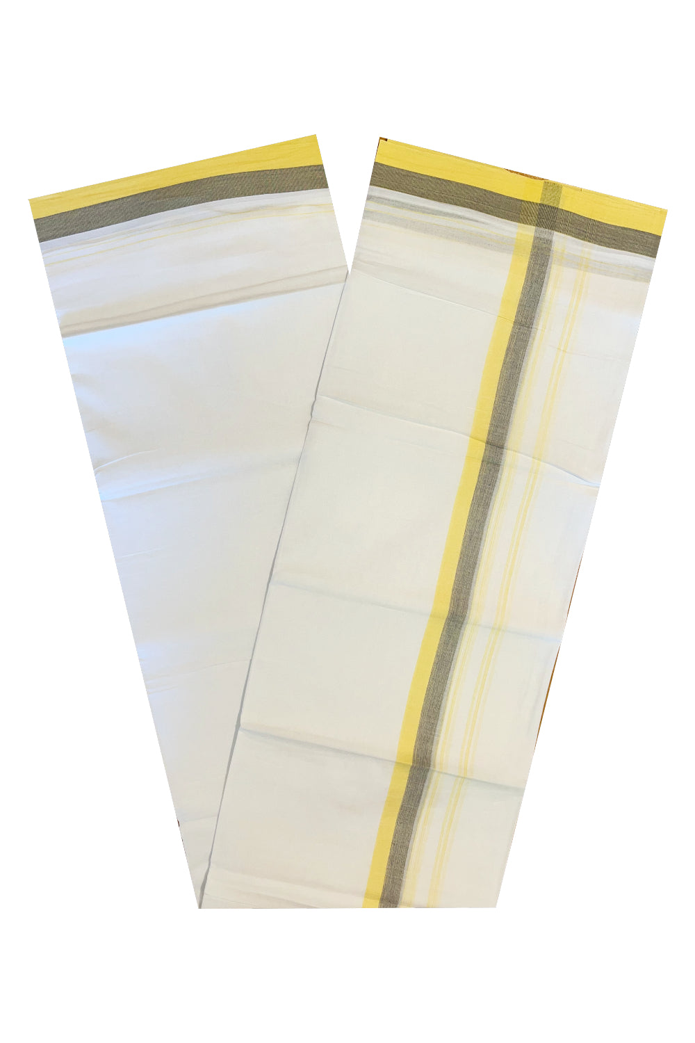 Pure White Cotton Double Mundu with Black And Yellow Border (South Indian Dhoti)