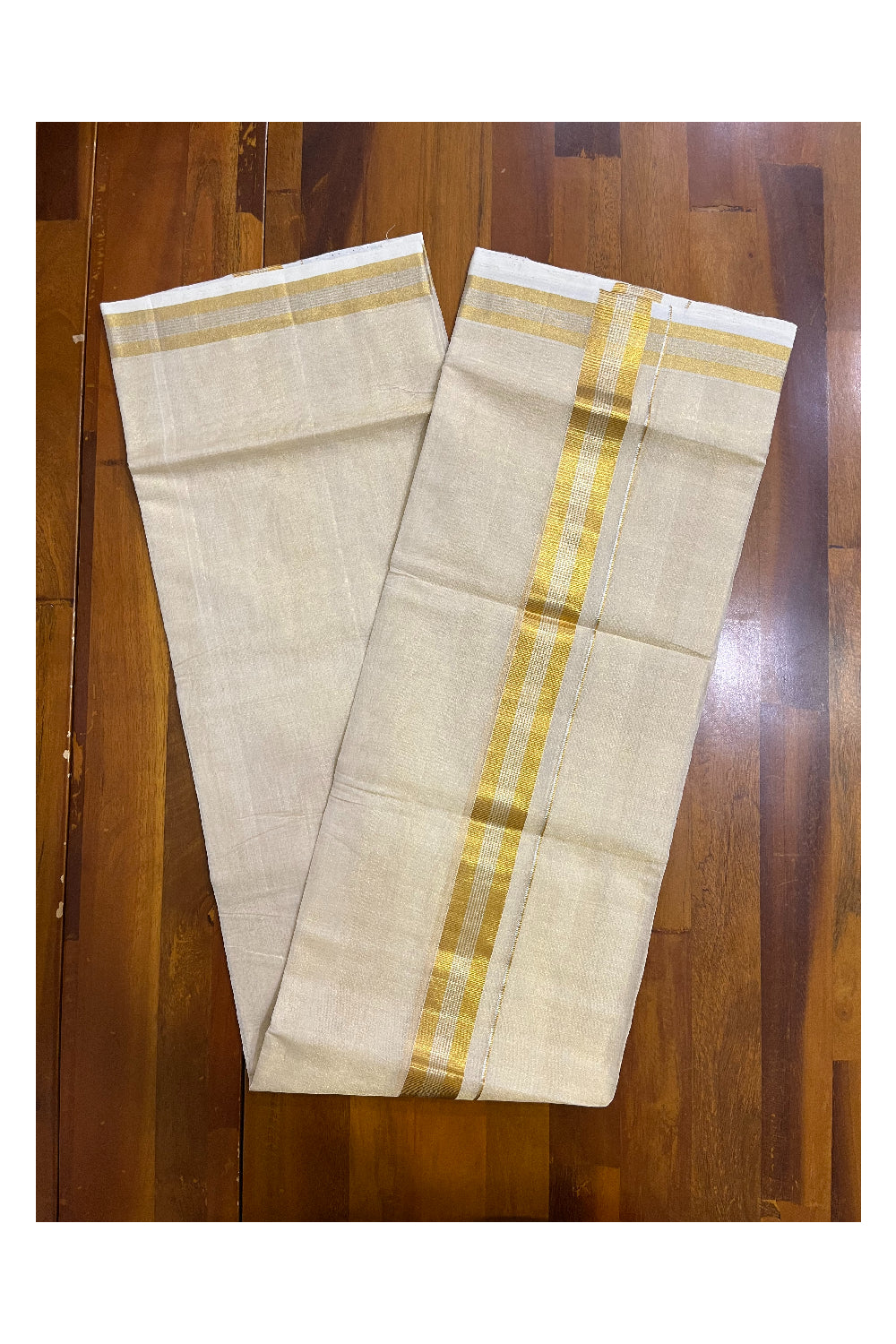 Southloom Premium Handloom Tissue Mundu with 2 inch Kasavu Border with Silver Woven Work