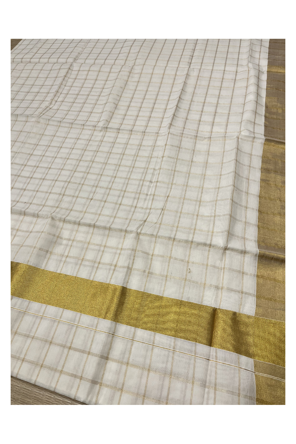 Pure Cotton Kerala Kasavu Check Design Saree