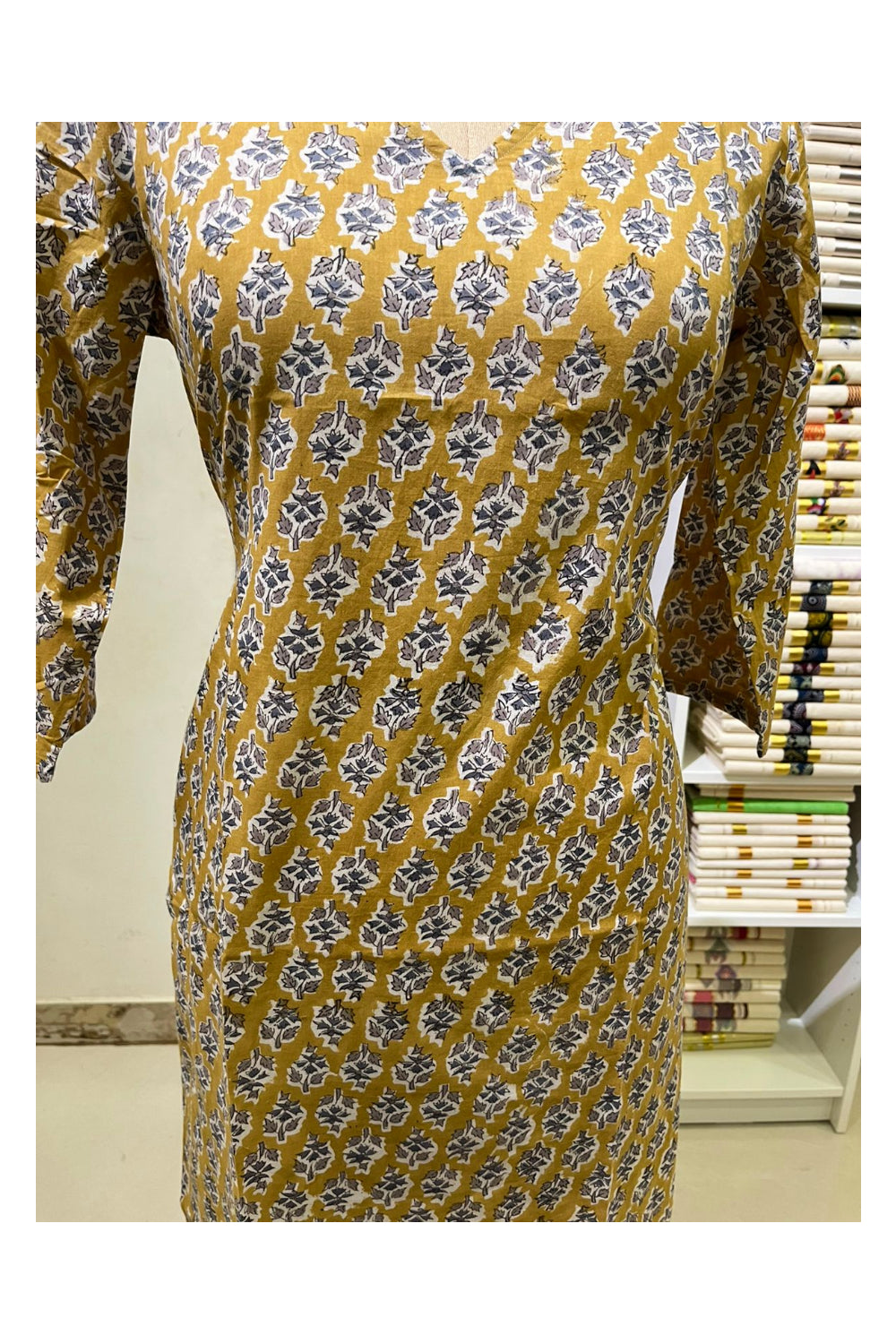 Southloom Stitched Cotton Kurti in Yellow  Printed Designs