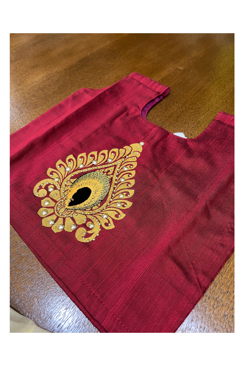 Southloom Kerala Pavada Blouse with Maroon Bead Work Design (Age - 1 Year)