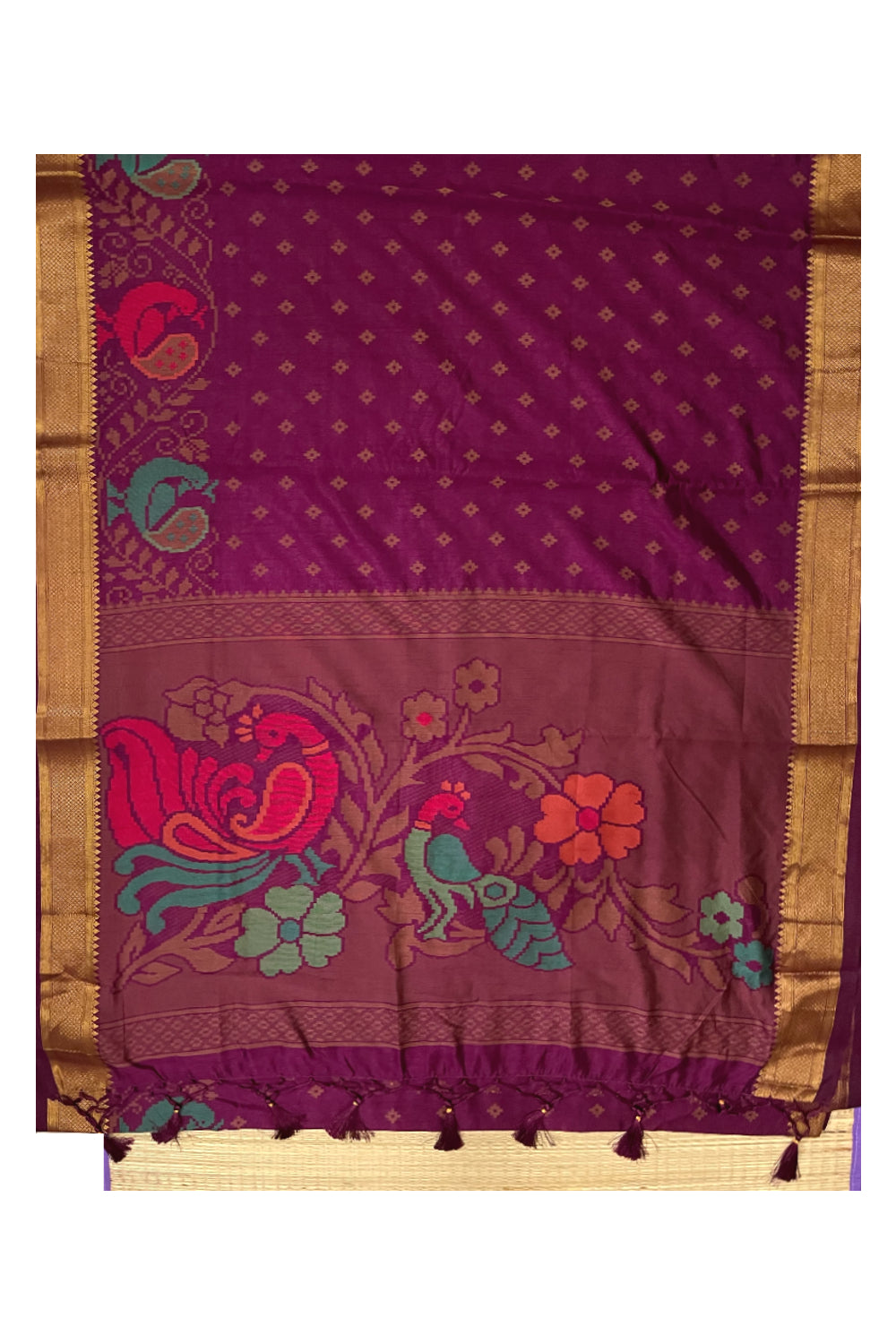 Southloom Semi Silk Dark Magenta Designer Saree with Zari Woven Border