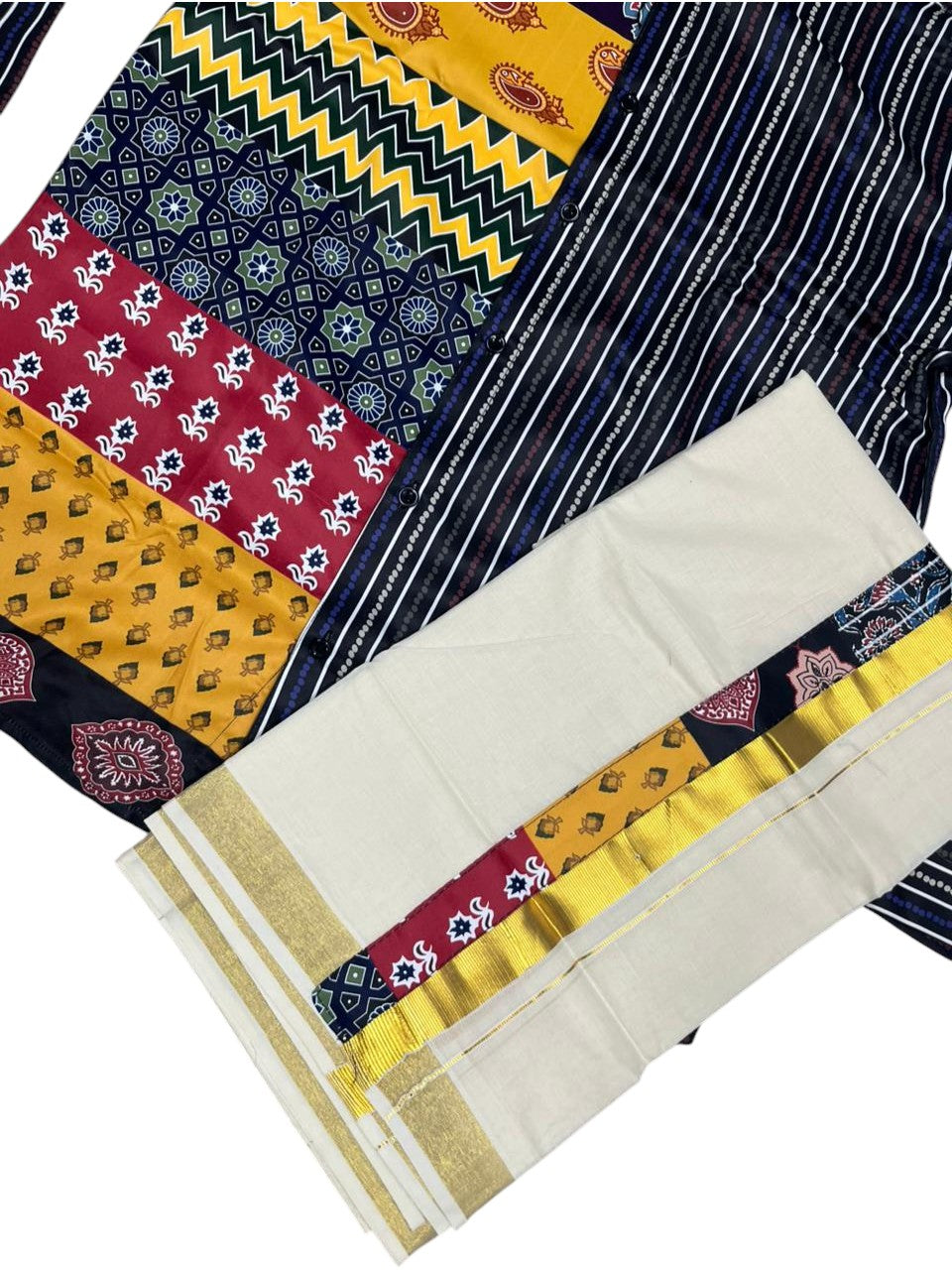 Southloom Premium Satin Digital Printed Design Men's Combo  (Shirt + Mundu) SL576