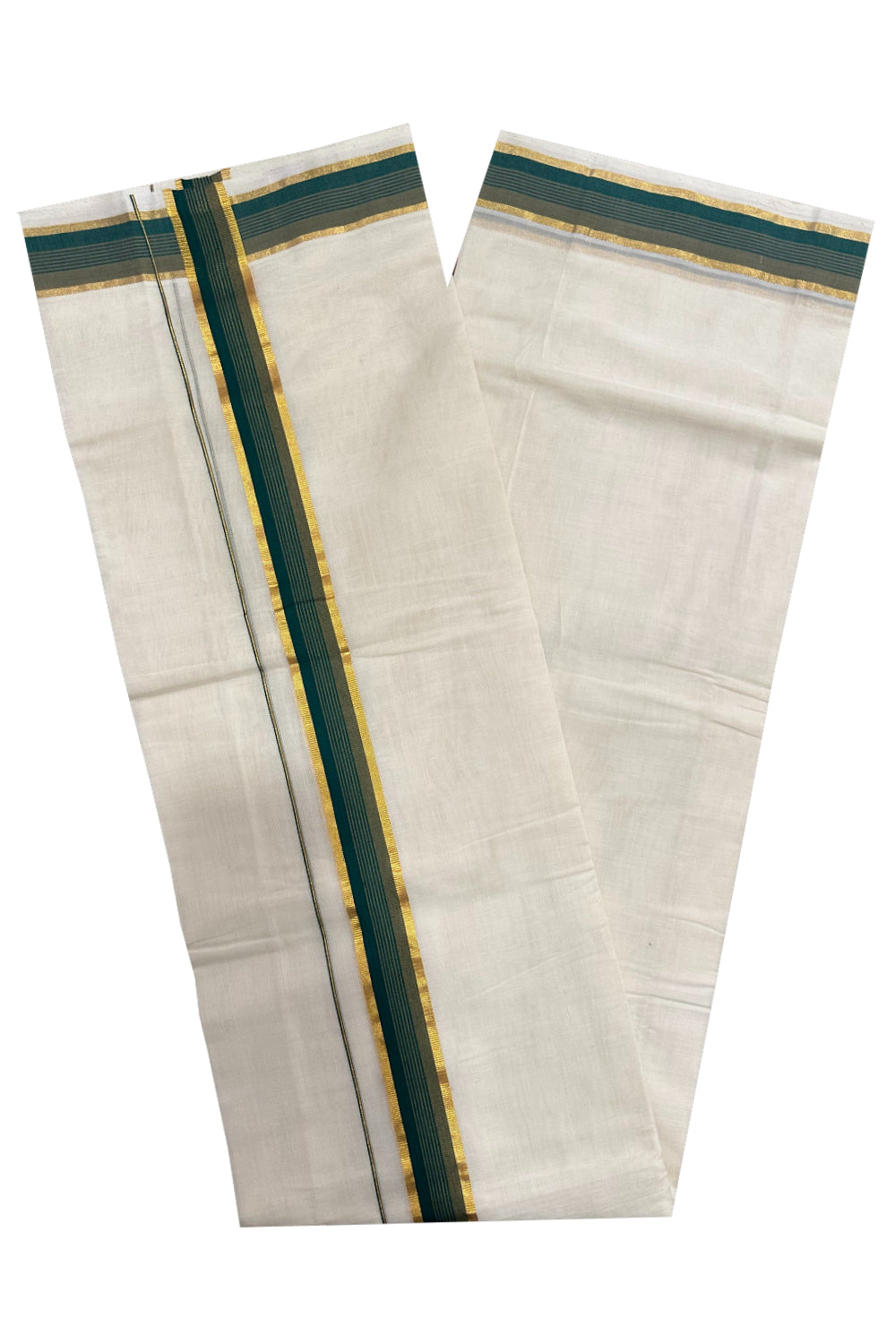 Southloom Premium Handloom Mundu with Green and Kasavu Kara (Onam Mundu 2023)