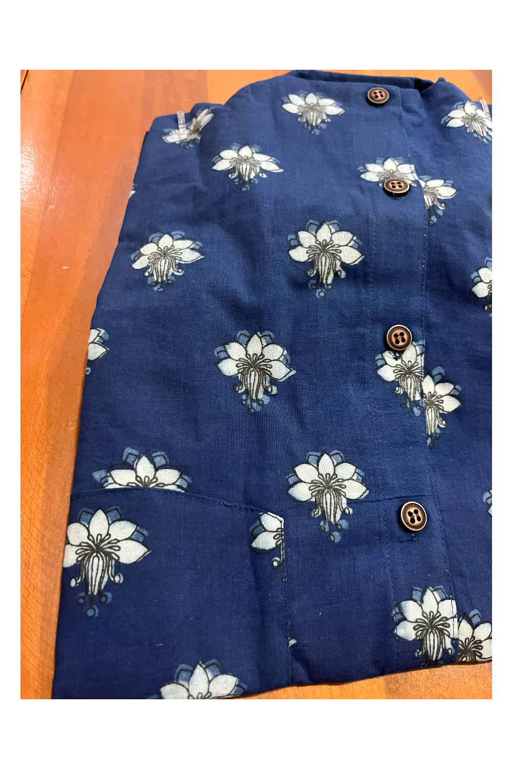 Southloom Jaipur Cotton Floral Hand Block Printed Blue Shirt (Half Sleeves)