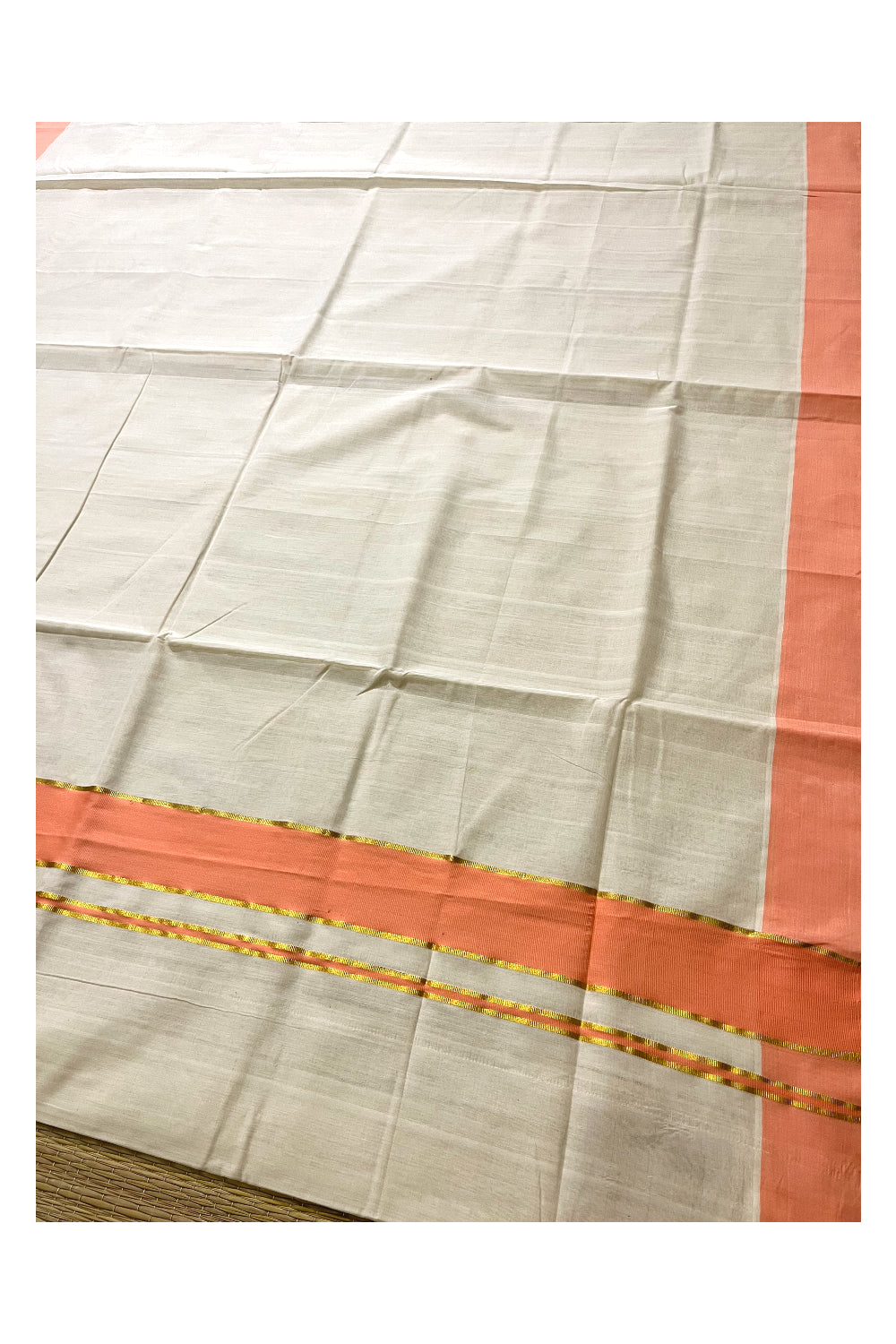 Southloom Premium Balaramapuram Unakkupaavu Handloom Cotton Saree with Kasavu and Peach Border