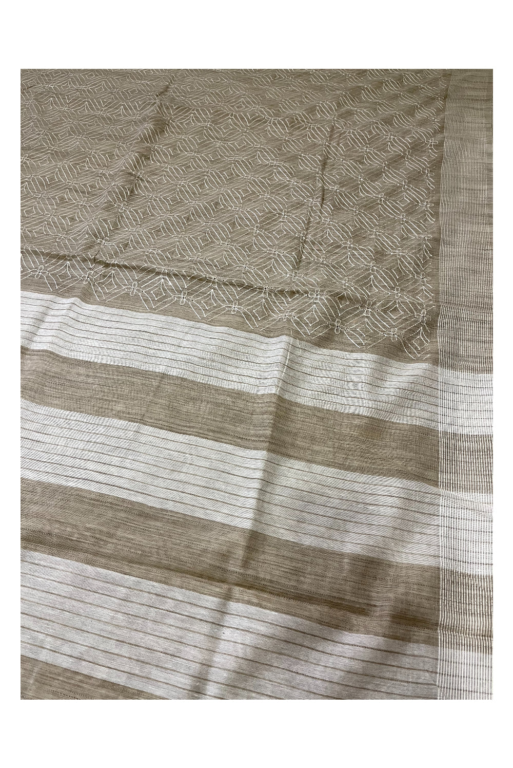 Southloom Cotton Light Brown Designer Saree with Embroidery Work