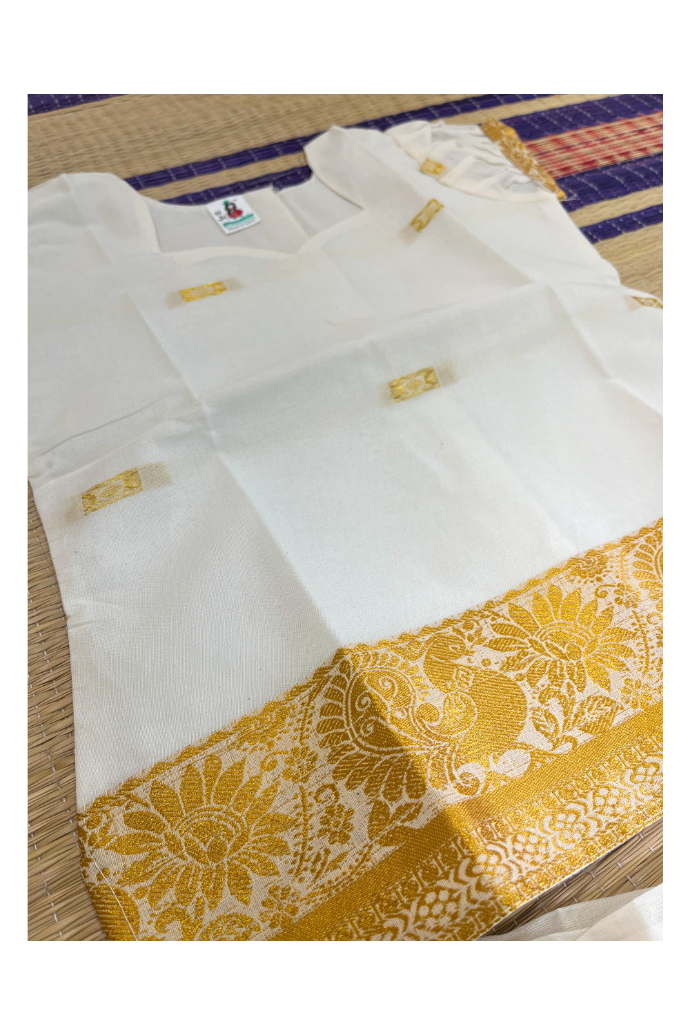 Southloom Off White Kasavu Pavada and Blouse for Kids