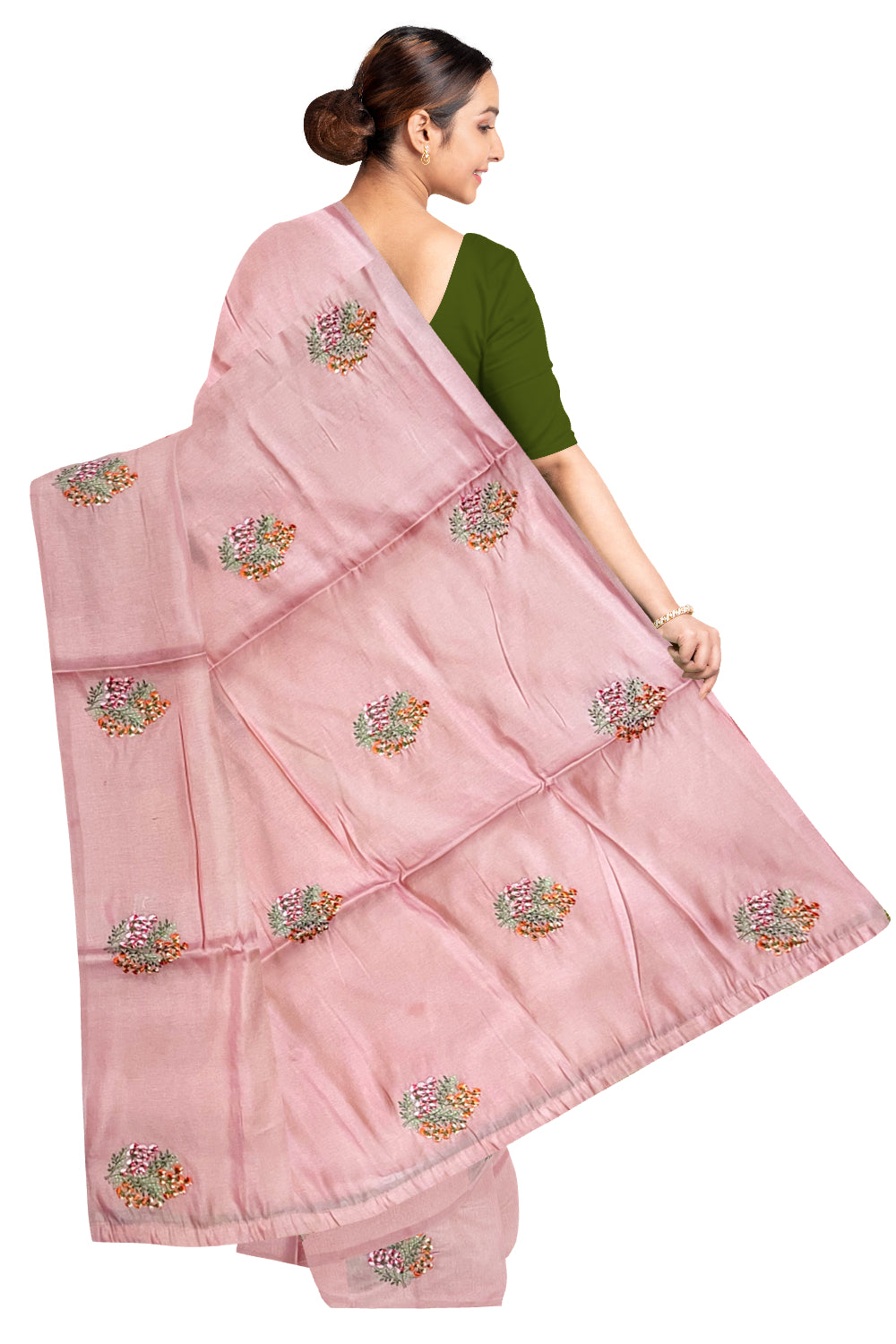 Southloom Art Silk Pink Designer Embroidery Saree