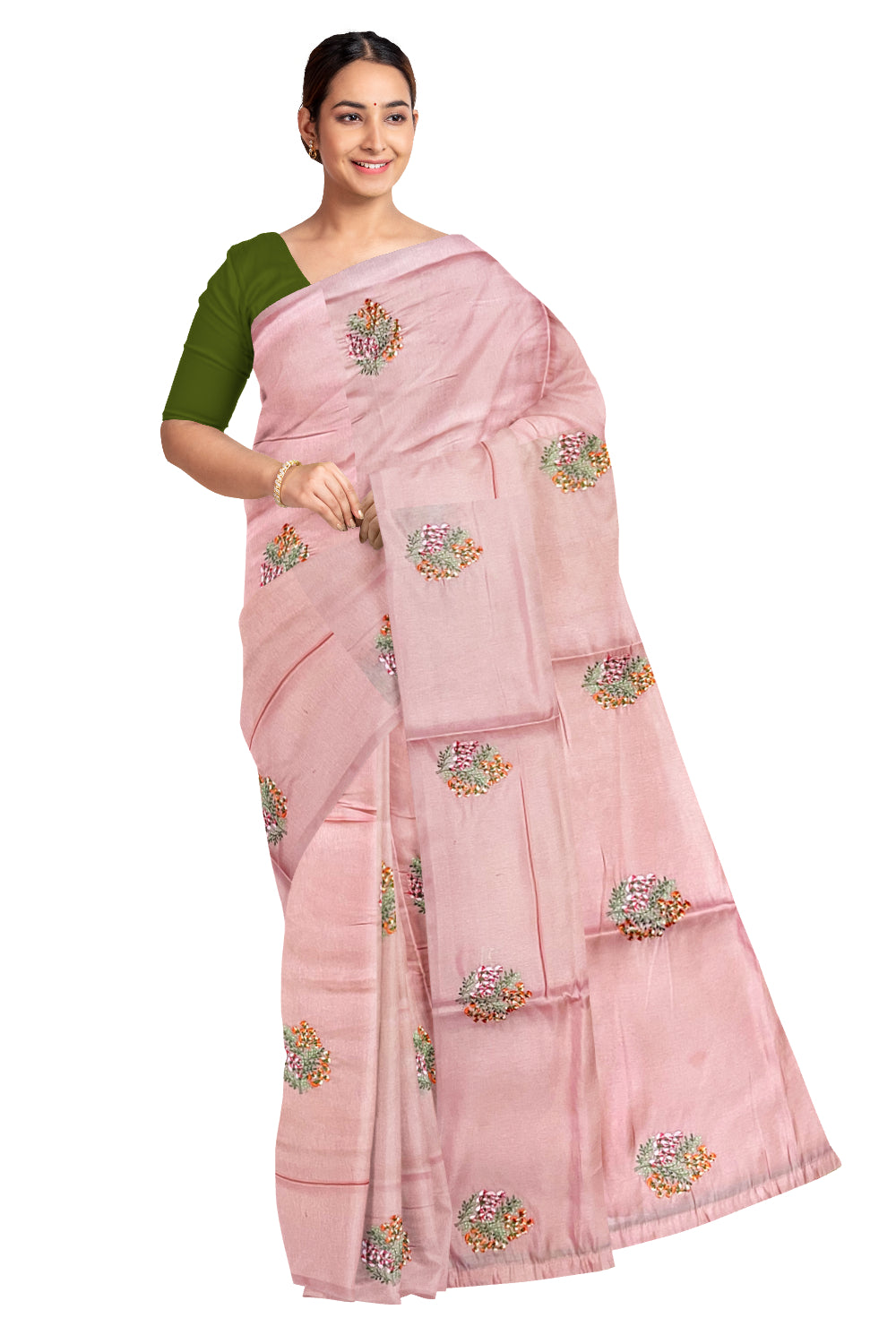 Southloom Art Silk Pink Designer Embroidery Saree