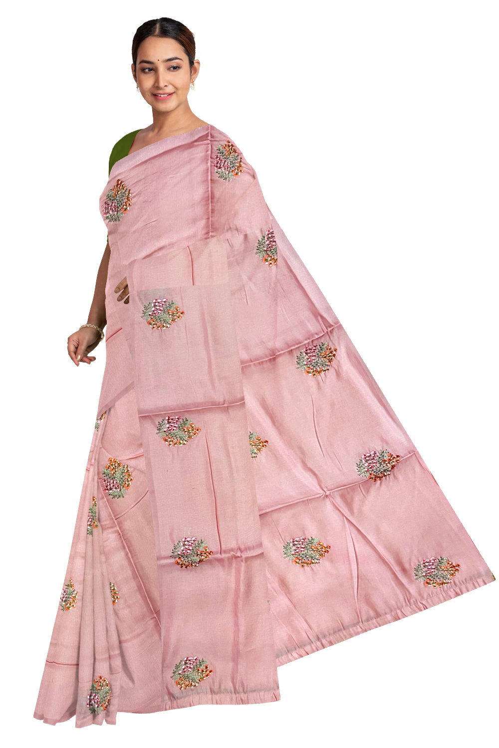 Southloom Art Silk Pink Designer Embroidery Saree