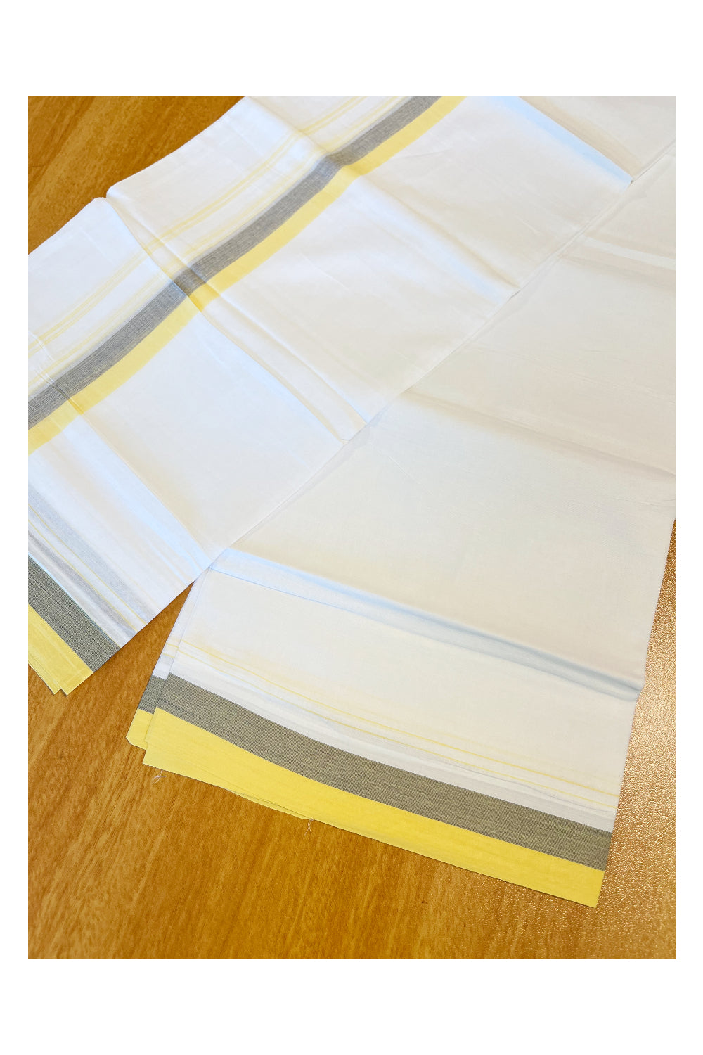 Pure White Cotton Double Mundu with Black And Yellow Border (South Indian Dhoti)