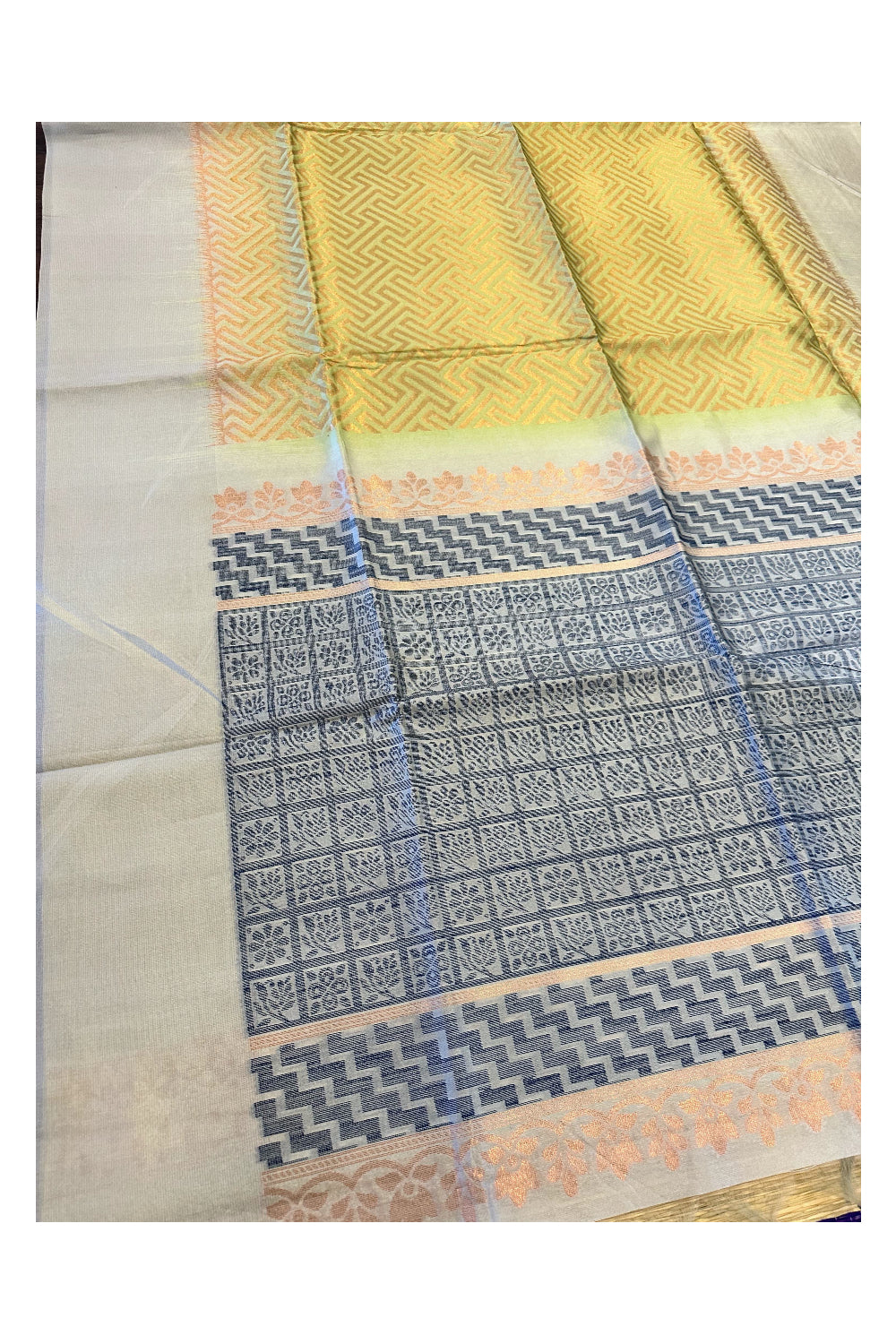 Southloom Semi Tussar Yellow Woven Saree with Grey Border