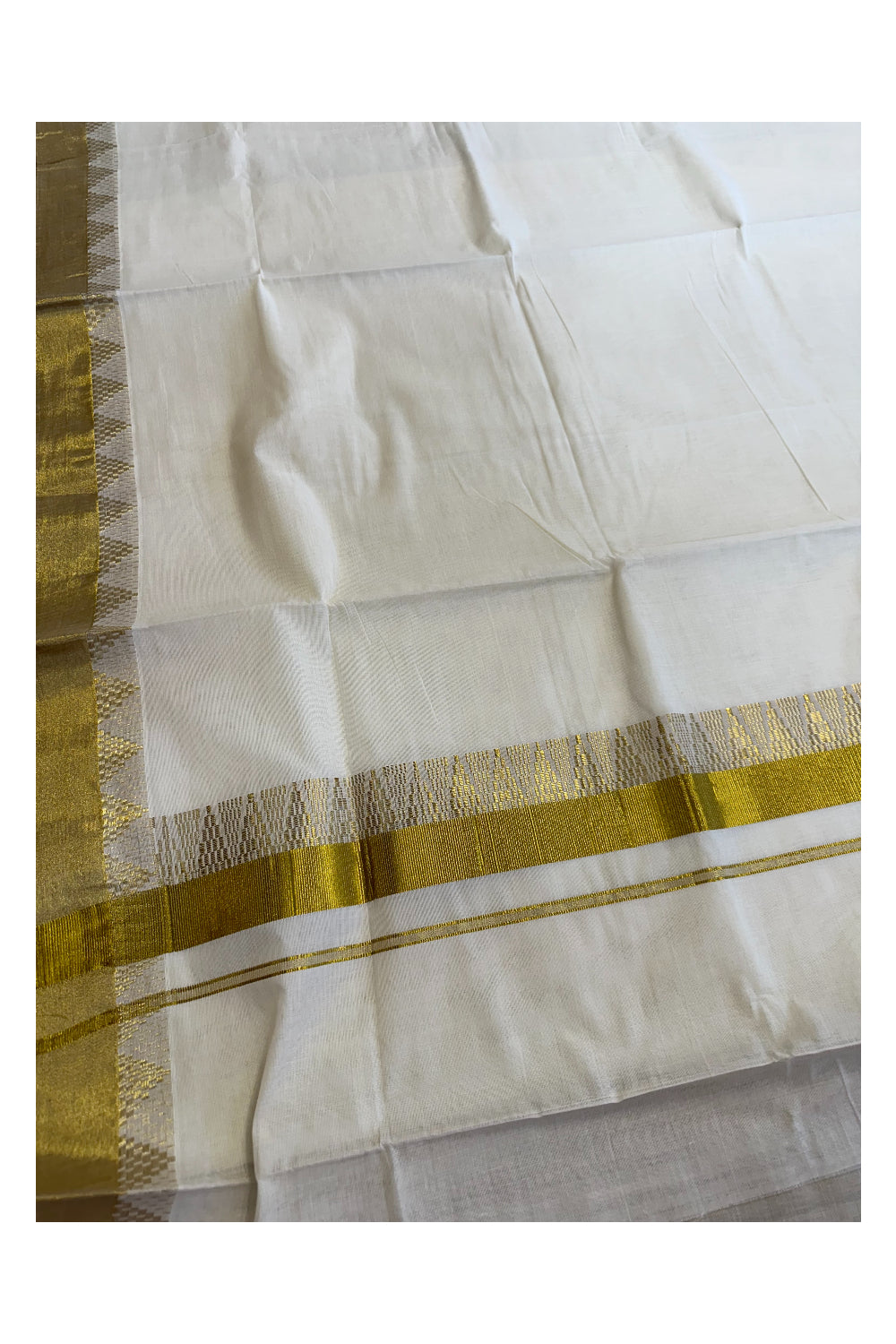 Kerala Pure Cotton Saree with Kasavu and Temple Woven Border