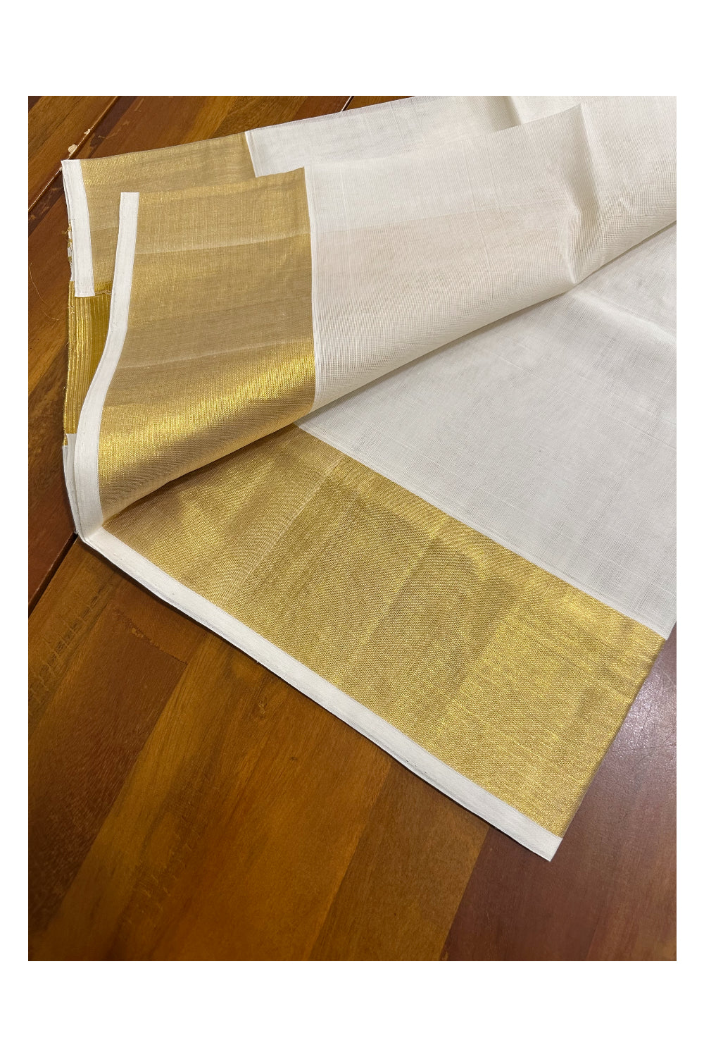 Southloom™ Handloom Plain  Mundum Neriyathum (Set Mundu) 4 Inch 2.80 Mtrs