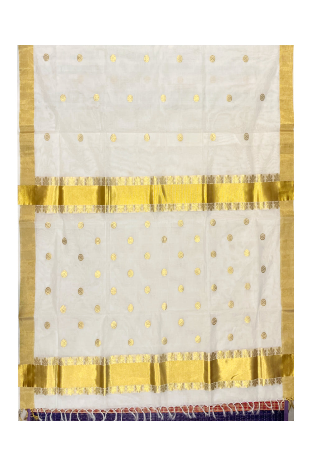 Southloom™ Premium Handloom Cotton Kasavu Saree with Handwoven Work On Border