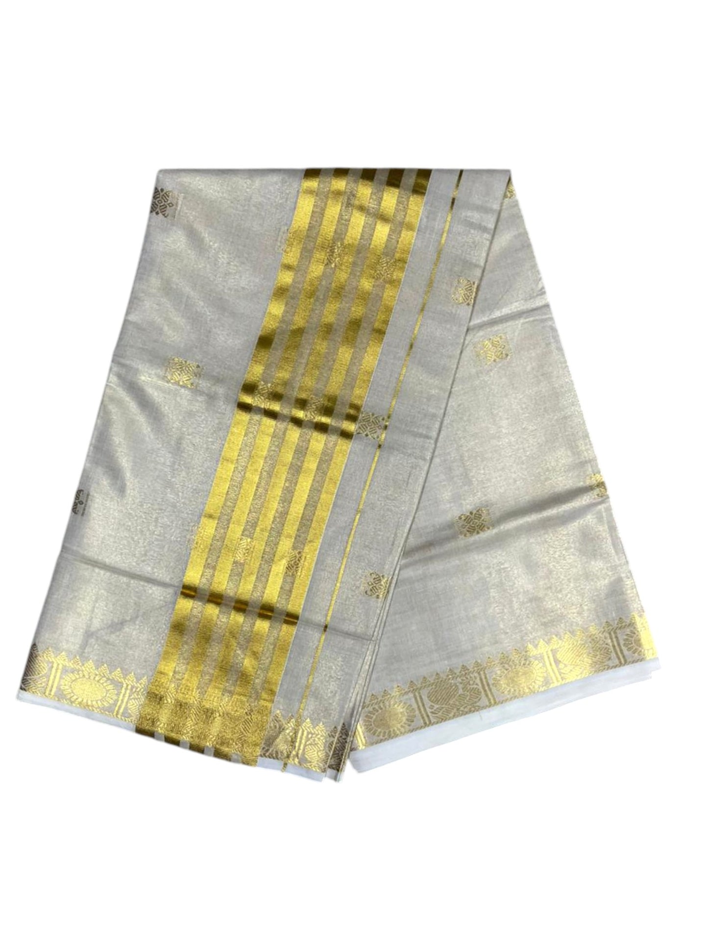 Southloom  Kerala Tissue Kasavu Butta Work Saree on Body
