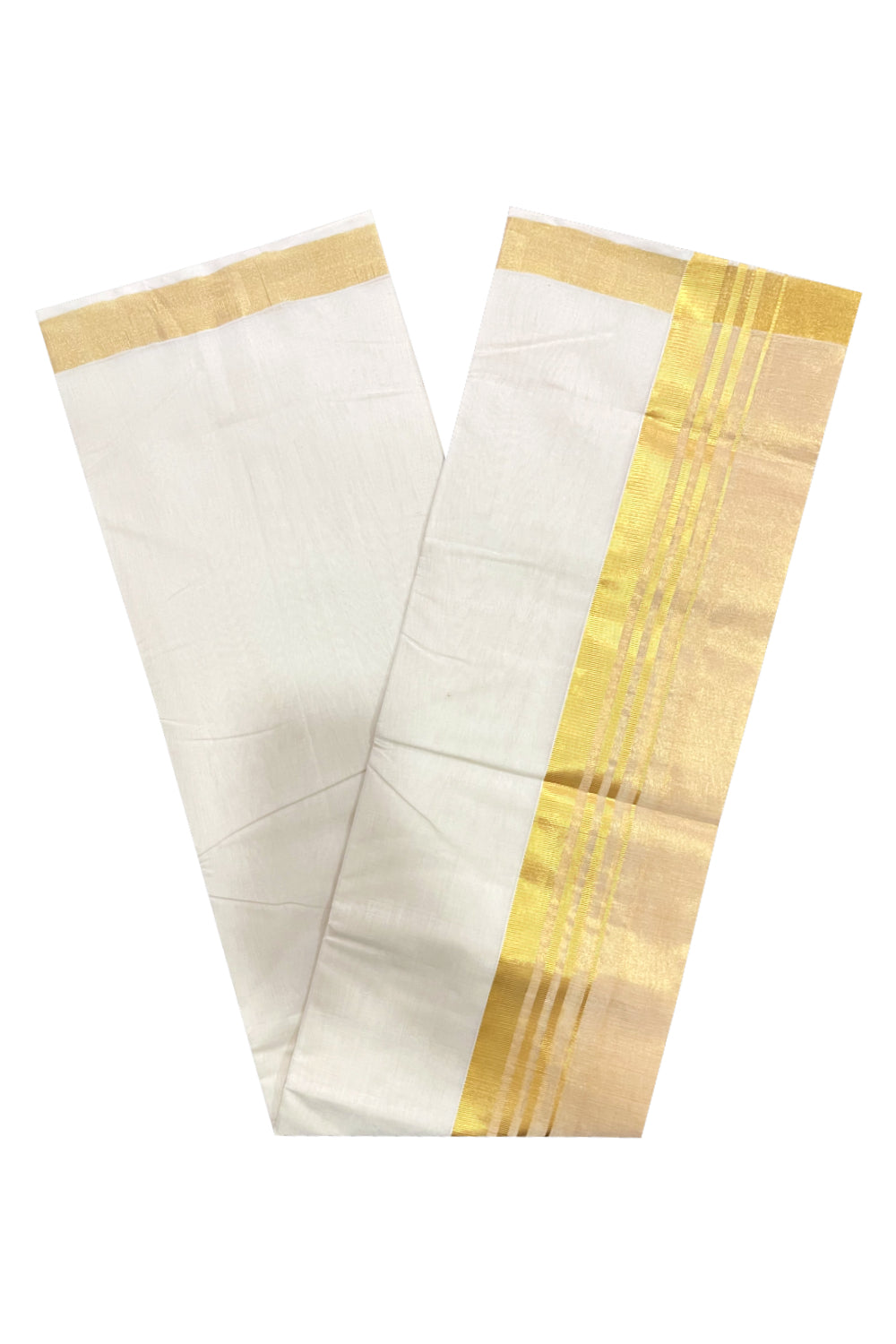 Southloom Premium Handloom Pure Cotton Wedding Mundu with Tissue Kasavu on Border (South Indian Kerala Dhoti)