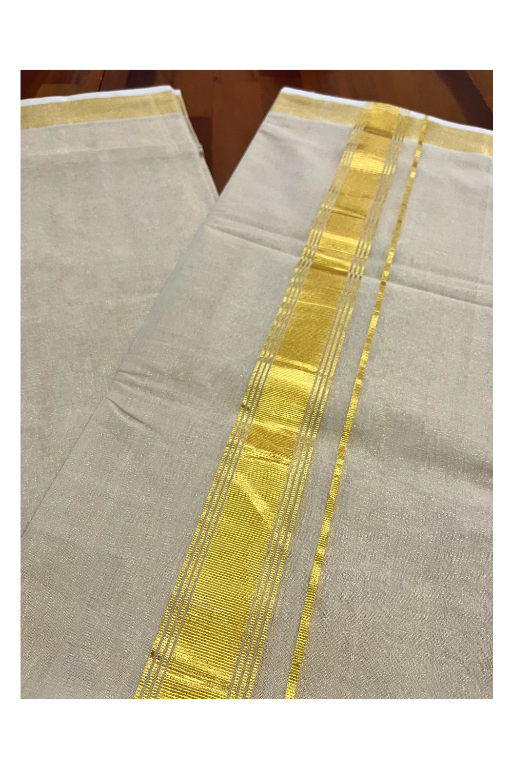 Southloom Premium Wedding Handloom Tissue Mundu with Kasavu Border (South Indian Kerala Dhoti)