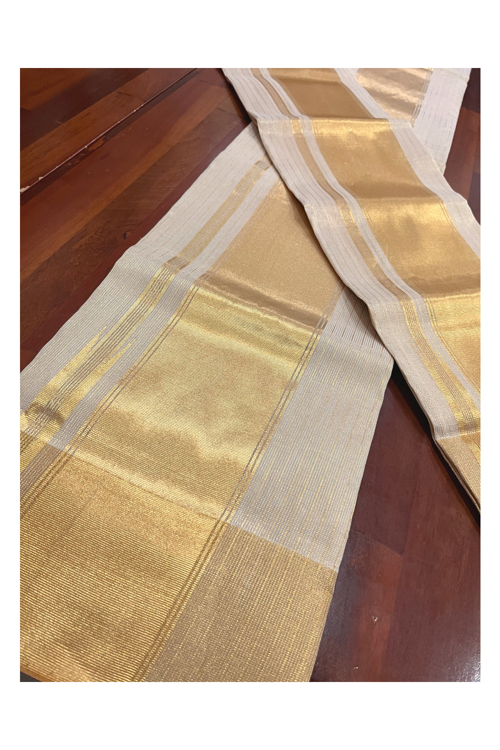 Southloom Handloom Premium Tissue Single Set Mundu (Mundum Neriyathum) with Kasavu Micro Lines Designs Across Body 2.70 Mtrs (with Running Blouse Piece)