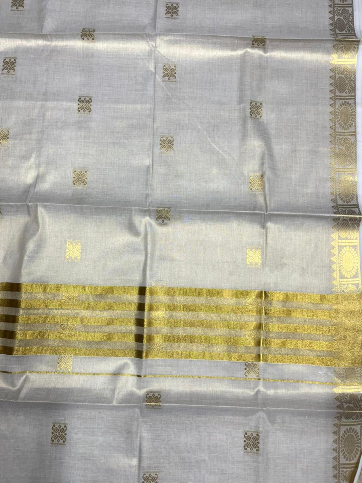 Southloom  Kerala Tissue Kasavu Butta Work Saree on Body