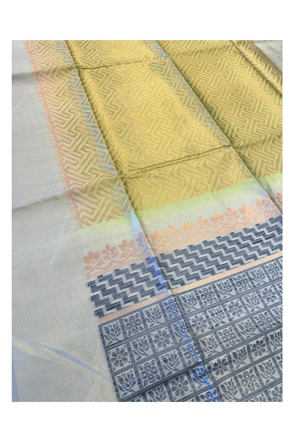 Southloom Semi Tussar Yellow Woven Saree with Grey Border