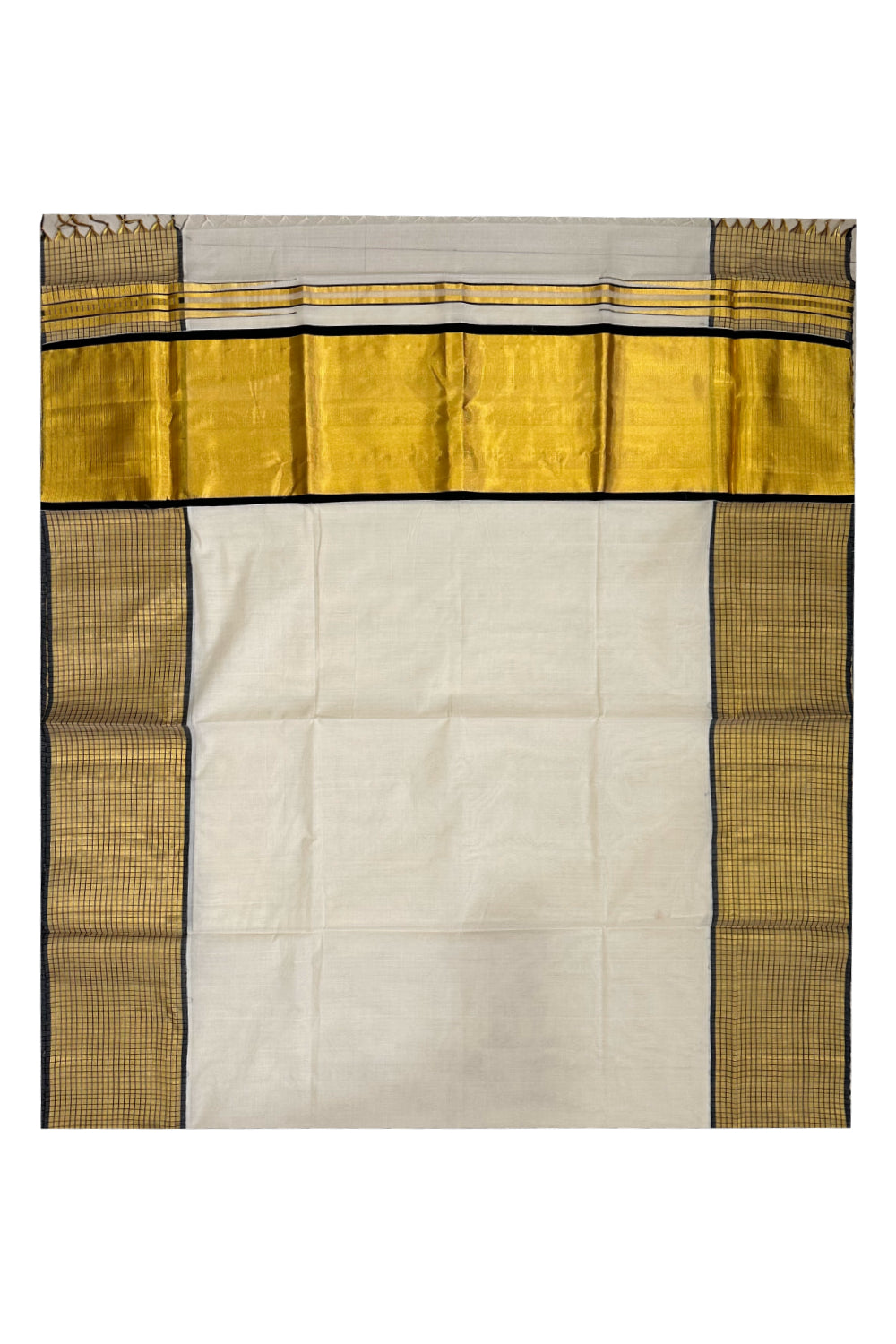 Southloom Handloom Premium Cotton Saree with Black and Kasavu Check Design Border