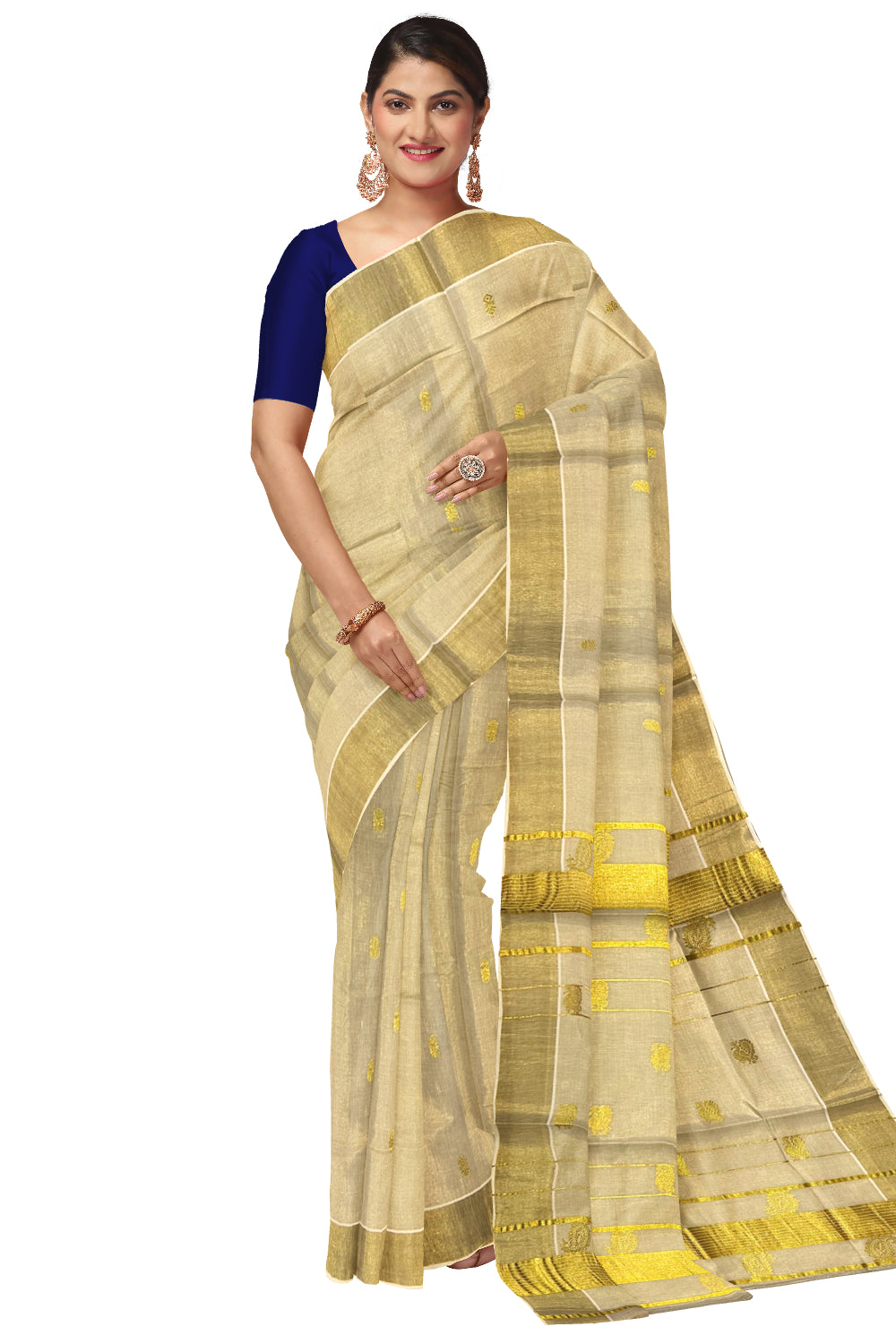 Kerala Tissue Kasavu Peacock Heavy Woven Saree with Tassels Works (Onam Saree 2023)