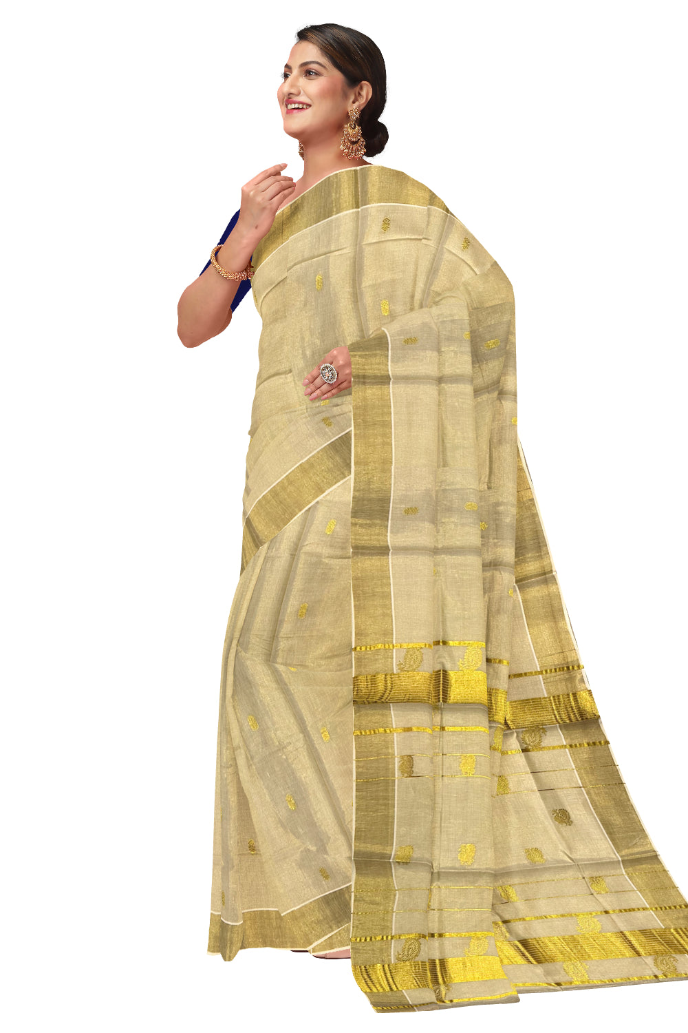 Kerala Tissue Kasavu Peacock Heavy Woven Saree with Tassels Works (Onam Saree 2023)