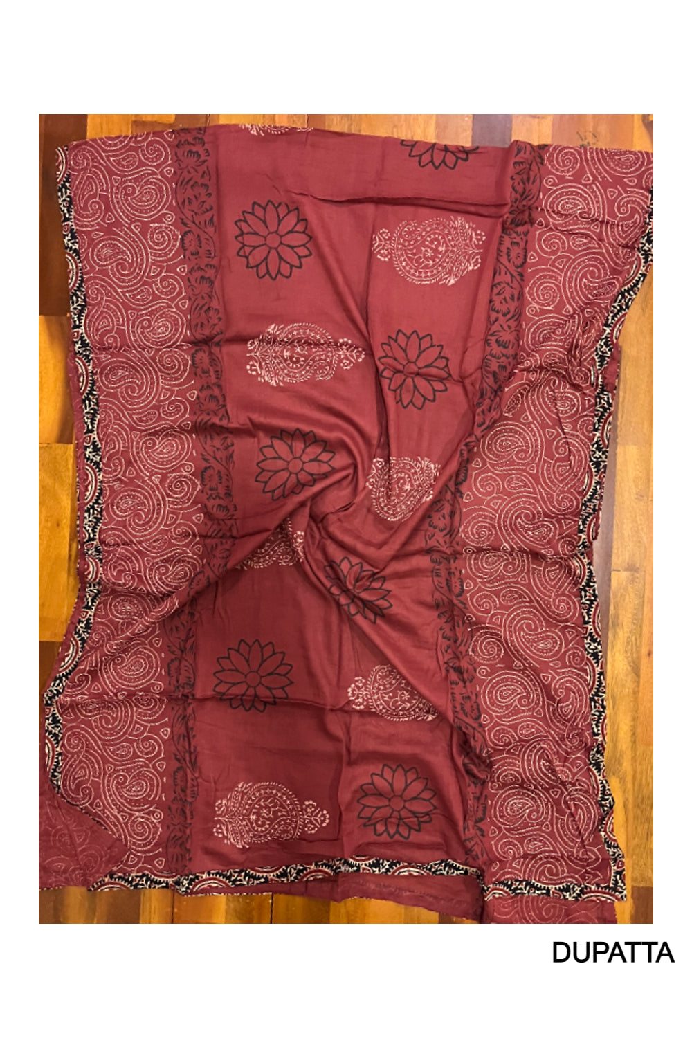 Southloom™ Cotton Churidar Salwar Suit Material with Black Maroon Ajrakh Prints