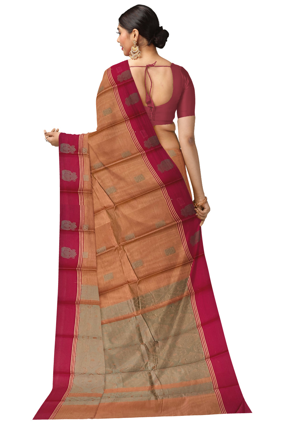 Southloom Cotton Brown Saree with Woven Butta Works on Body and Pallu