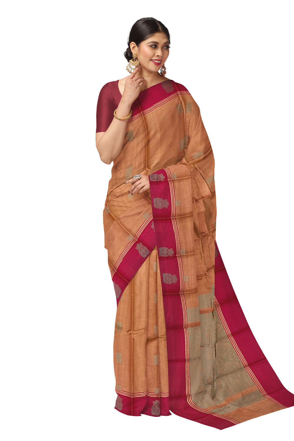 Southloom Cotton Brown Saree with Woven Butta Works on Body and Pallu