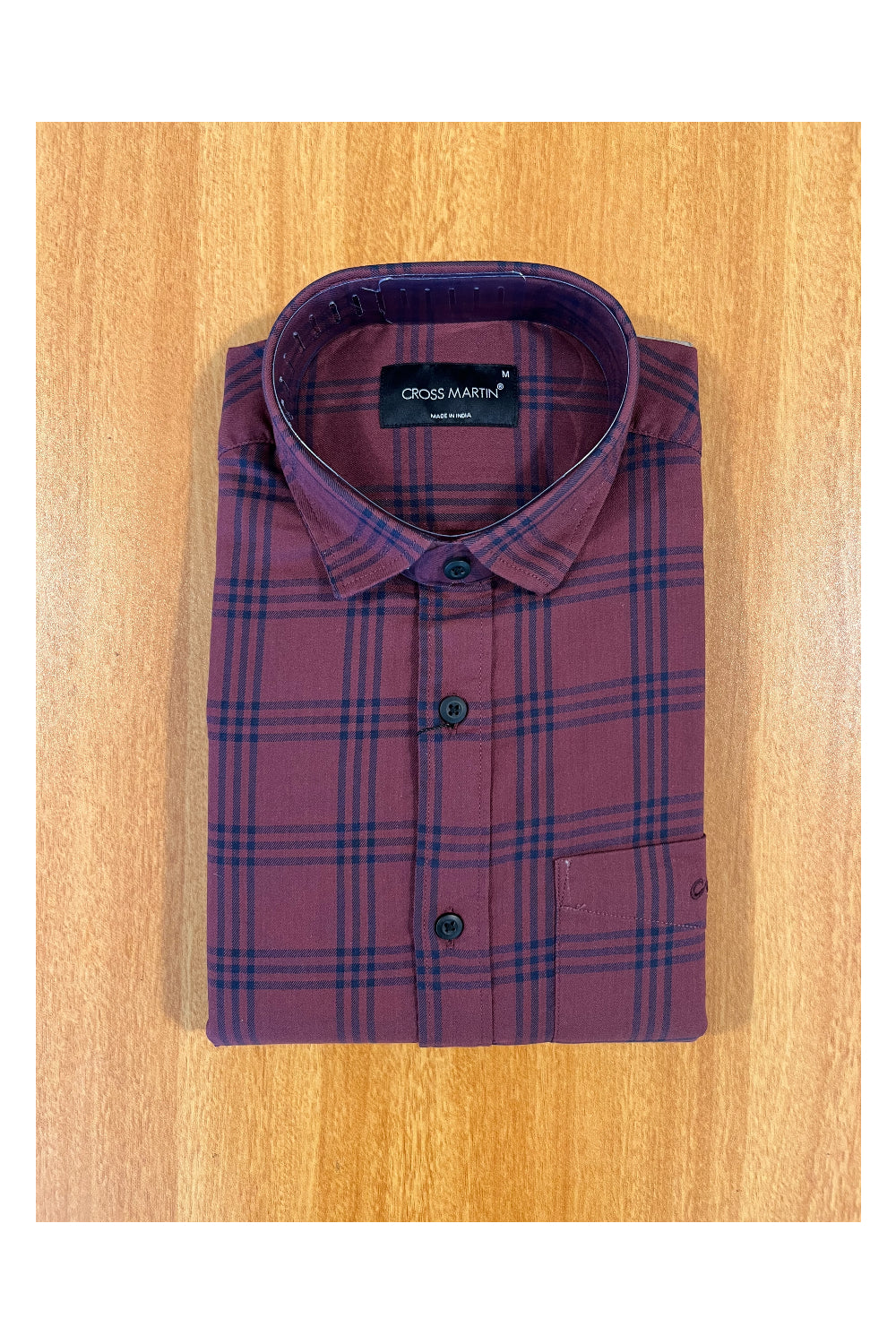 Pure Cotton Maroon Check Design Shirt (38 FS)