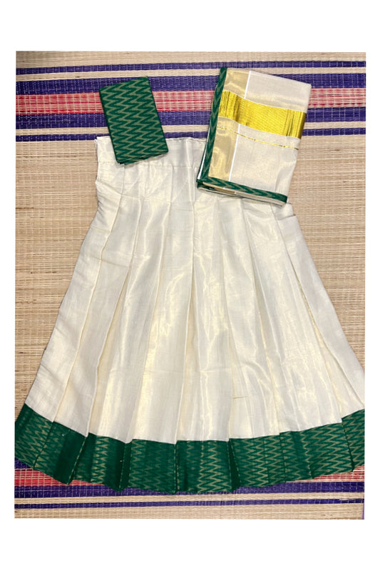 Southloom Semi Stitched Tissue Dhavani Set with Pavada and Green Blouse Piece