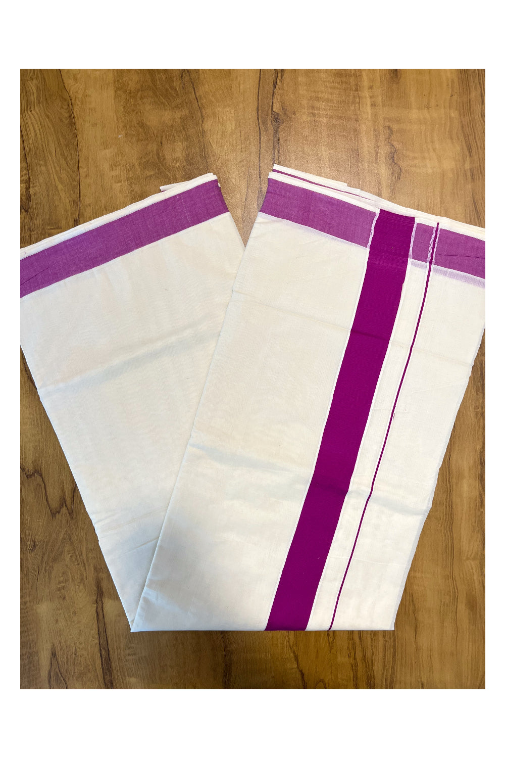 Pure Cotton Kerala Plain Saree with Magenta 2x2 Border