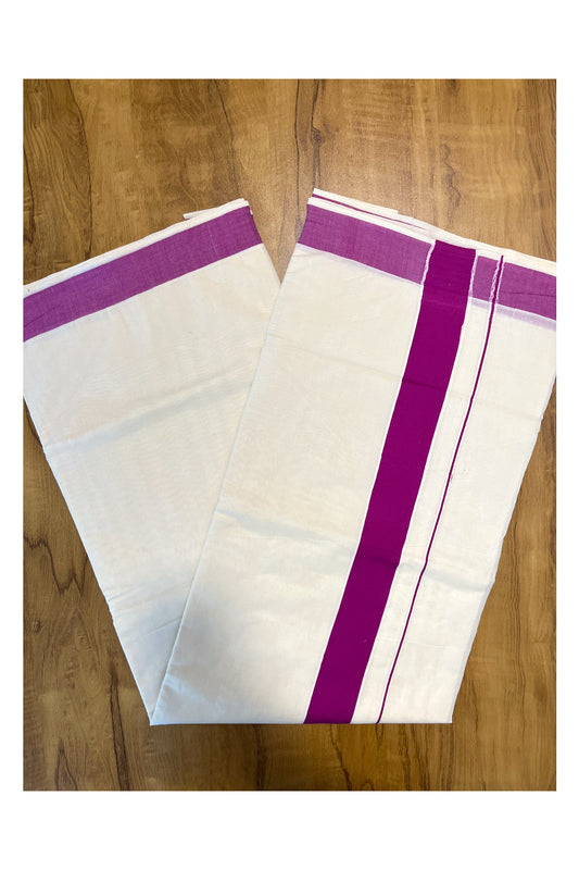 Pure Cotton Kerala Plain Saree with Purple 2x2 Border