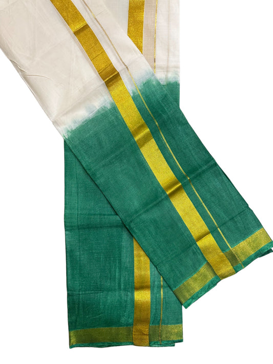 Southloom Tie & Dye - Half & Half  Multi Colour Dark Green Design Set Mundu (Mundum Neriyathum) in 2.80 m Neriyathu (Extra Length)