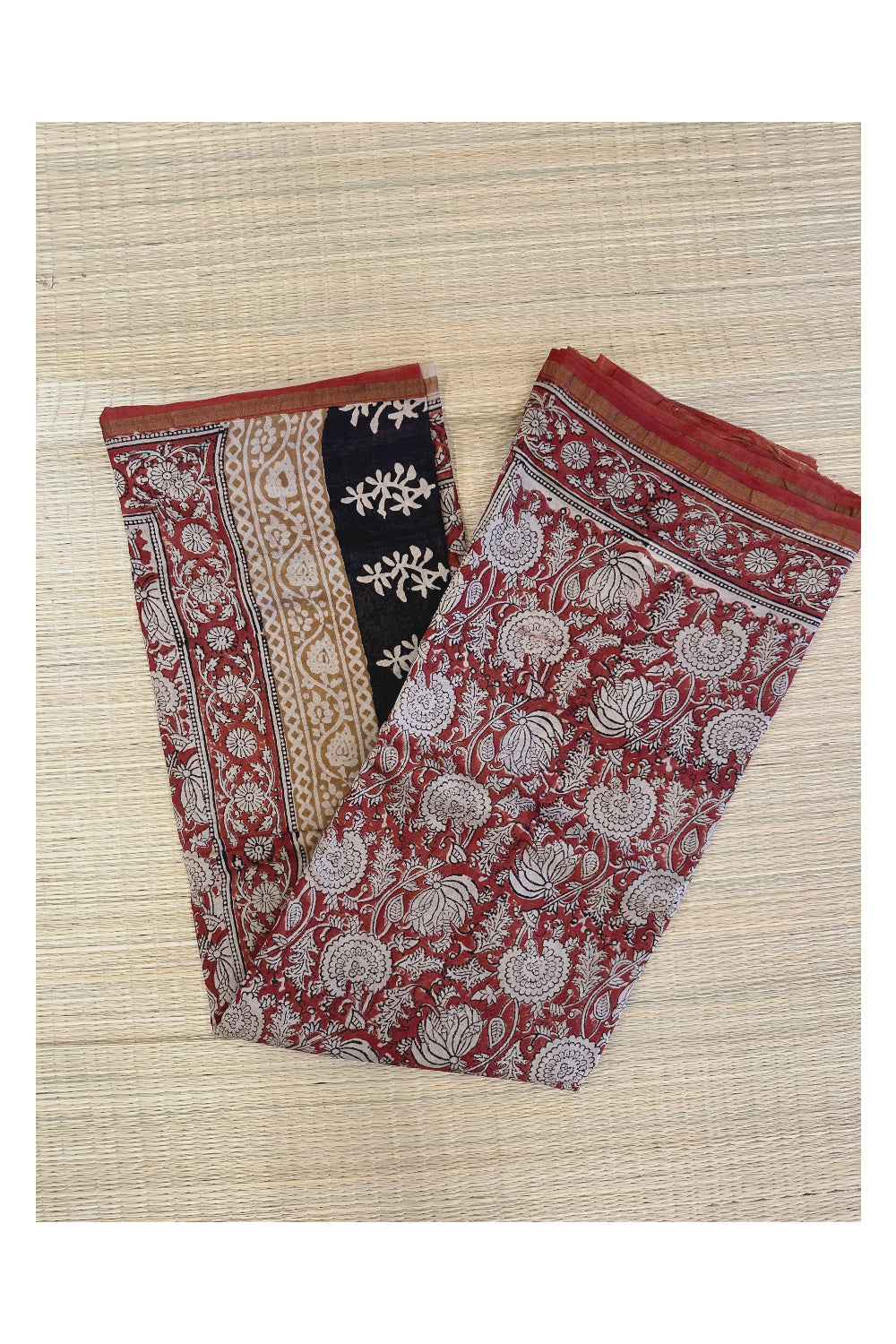 Southloom Chanderi Saree with Jaipur Hand Block Prints Across Body (Printed Blouse)