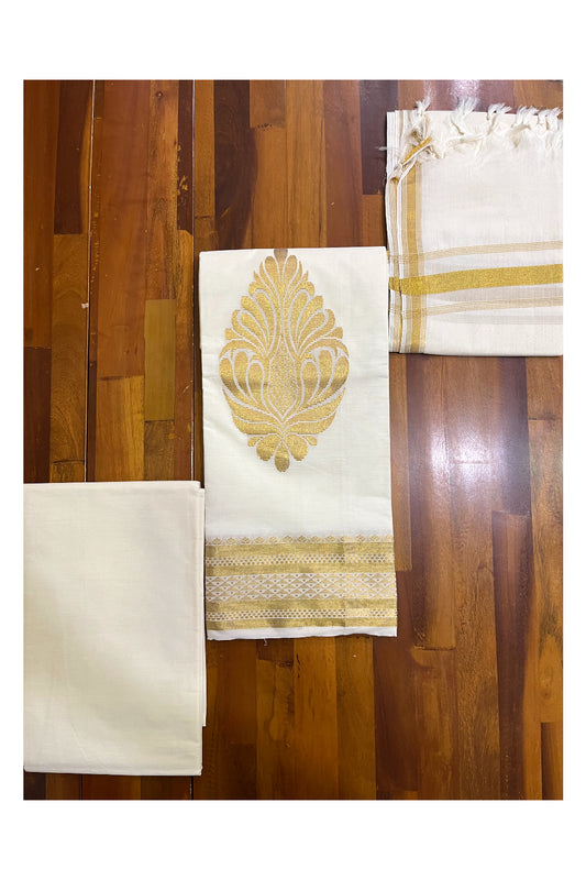 Pure Cotton Kerala Churidar Salwar Material with Kasavu Woven Designs (include Shawl / Dupatta)