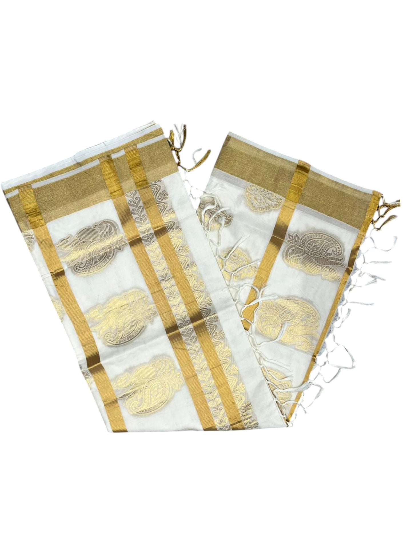 Southloom  Kerala Cotton  Kasavu Butta Work Saree on Body