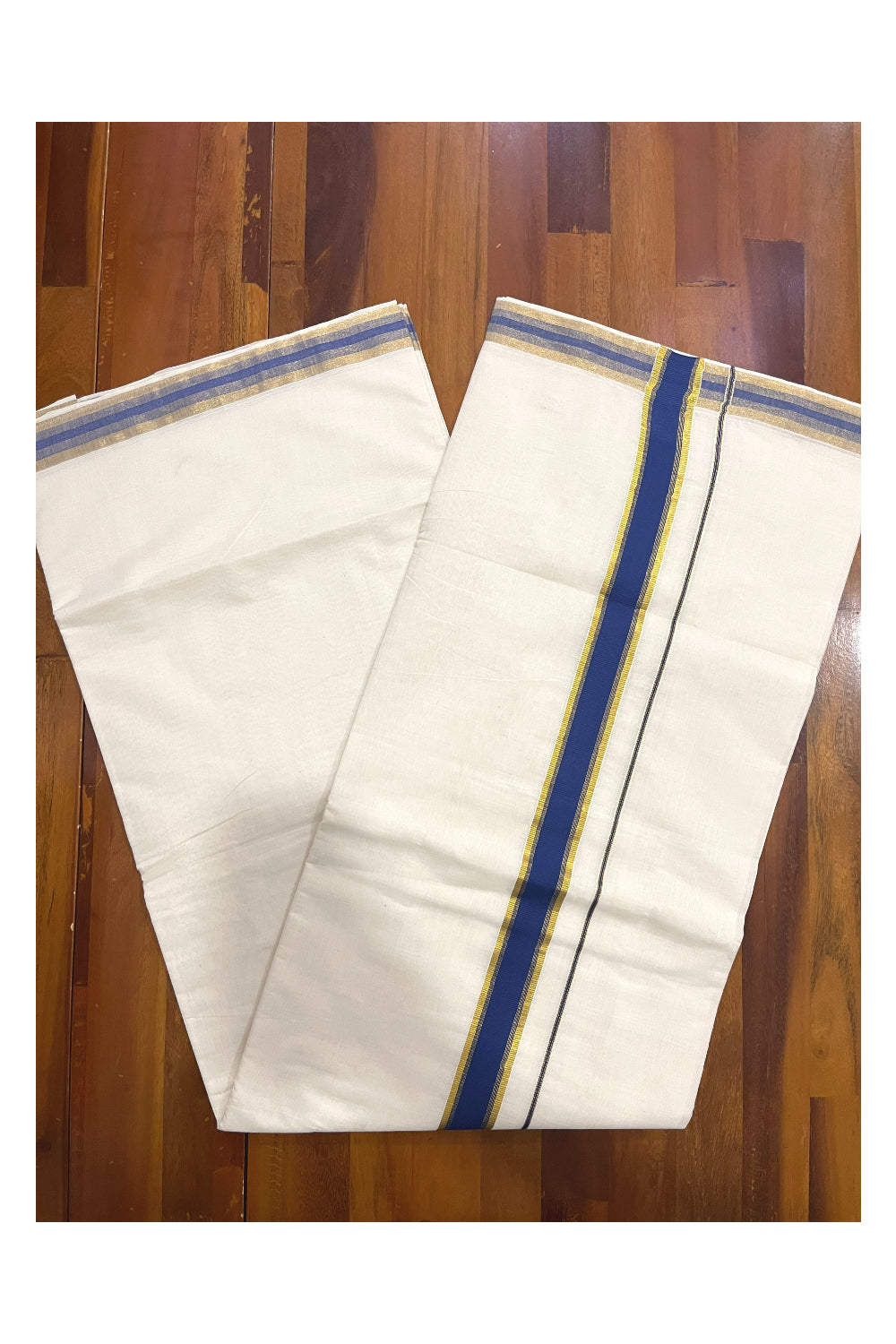 Kerala Pure Cotton Saree with Kasavu and Blue Border (Onam Saree 2023)