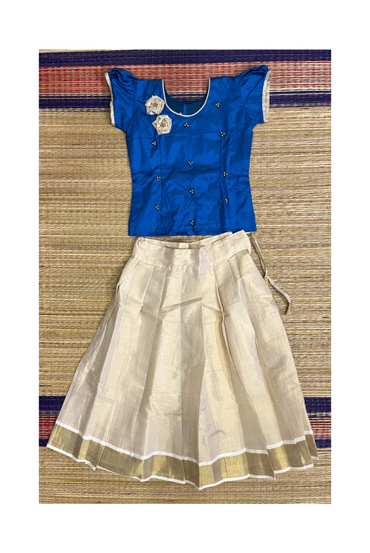 Southloom Kerala Blue Pavada Blouse with Bead Work for Kids (Age 1 - 10)