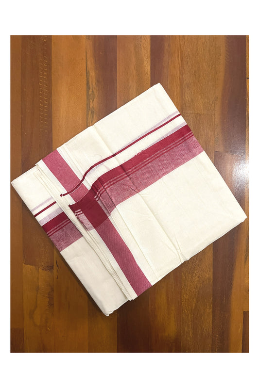 Pure Cotton Double Mundu with Red Kara (South Indian Kerala Dhoti)