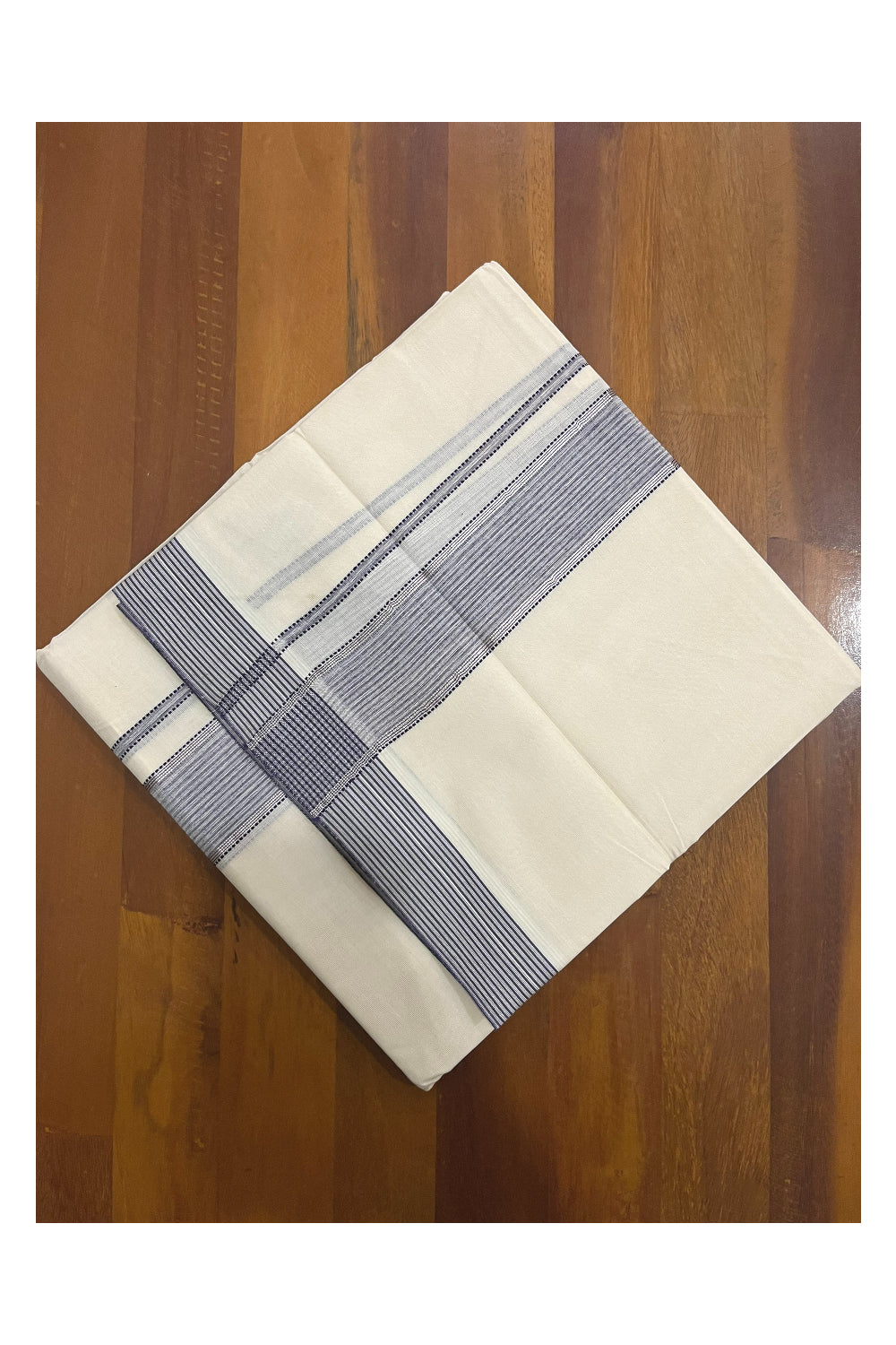 Pure Cotton 100x100 Double Mundu with Violet and Silver Kasavu Kara (Onam Mundu 2023)