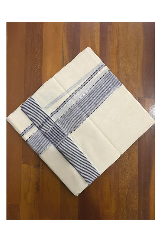 Pure Cotton 100x100 Double Mundu with Violet and Silver Kasavu Kara (Onam Mundu 2023)