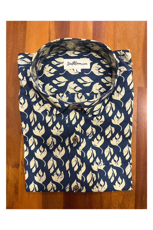 Southloom Jaipur Cotton Blue Shirt with Hand Block Printed Design (Full Sleeves)
