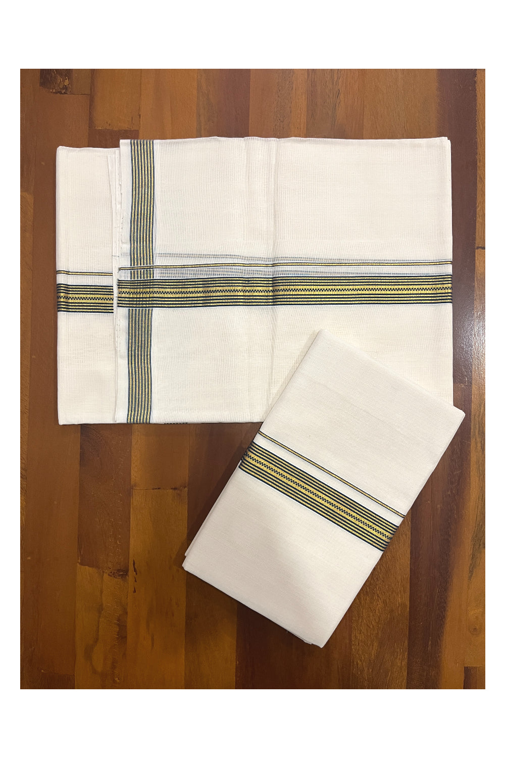 Southloom Premium Handloom Set Mundu with Kasavu and Blue Border