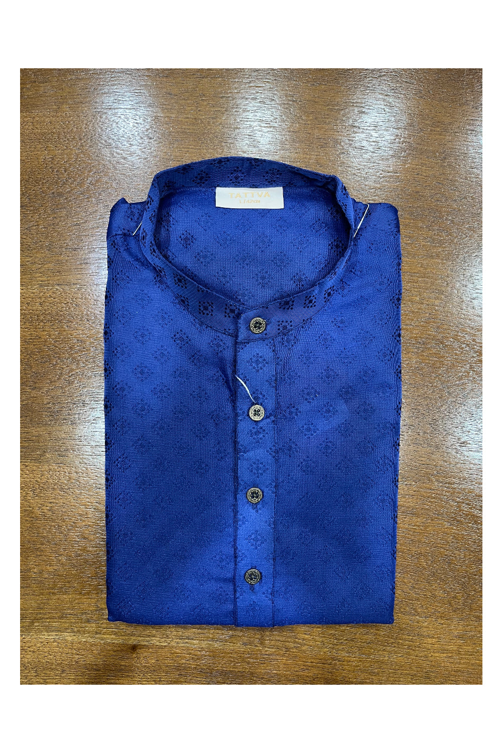 Southloom Blue Woven Patterns Semi Silk Short Kurta for Men