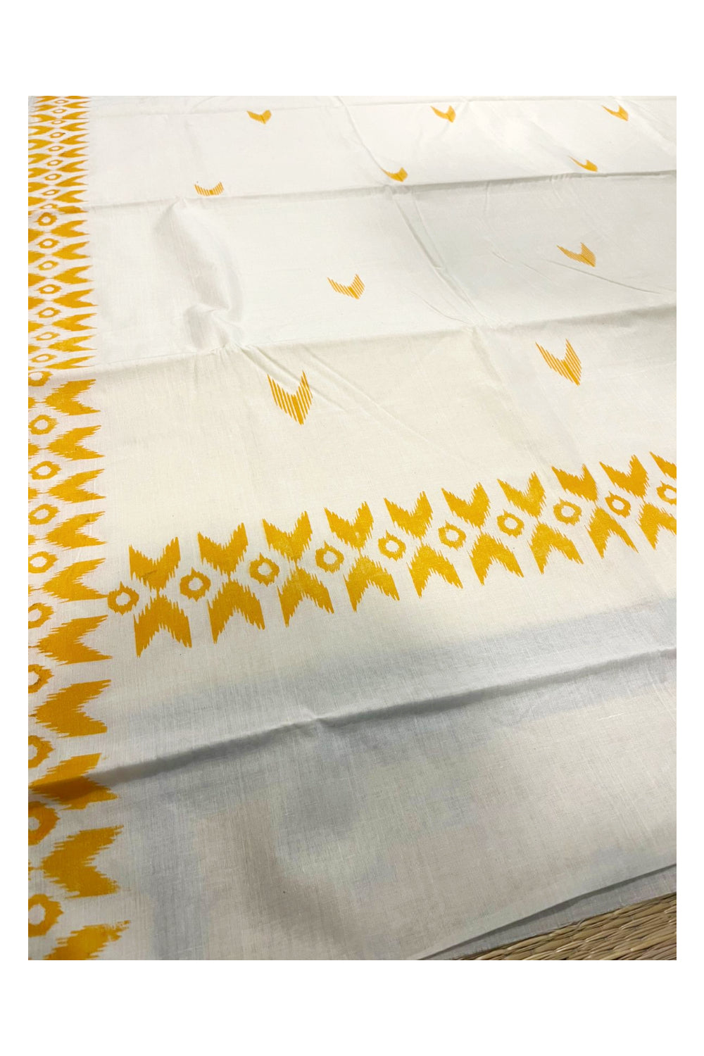 Southloom Ikat Design Yellow Printed Saree with Blouse Piece