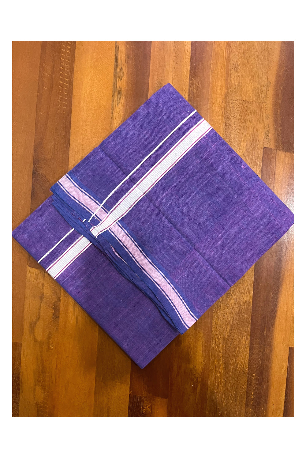 Southloom Premium Handloom Violet Solid Single Mundu (Lungi) with White Border (South Indian Kerala Dhoti)